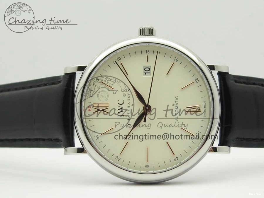 MIROTIME 1228 Portofino Automatic SS FKF 1:1 Best Edition White Dial RG Markers on Black Leather Strap A Stretchable 7141